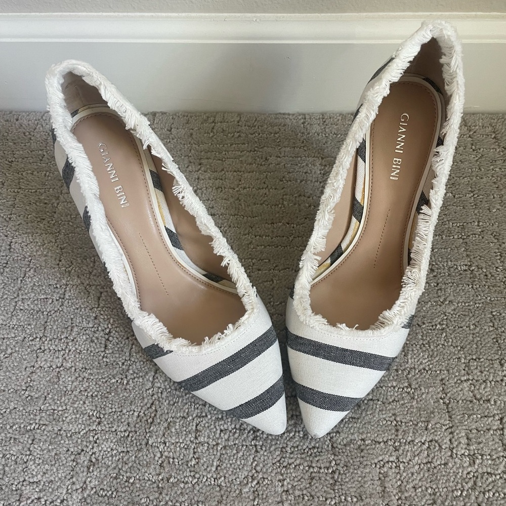 B&W Striped Fringe Heels